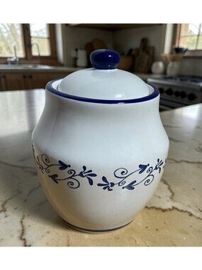 HOME Cobalt Blue & White Ceramic Sugar Bowl With Lid Vintage 2000